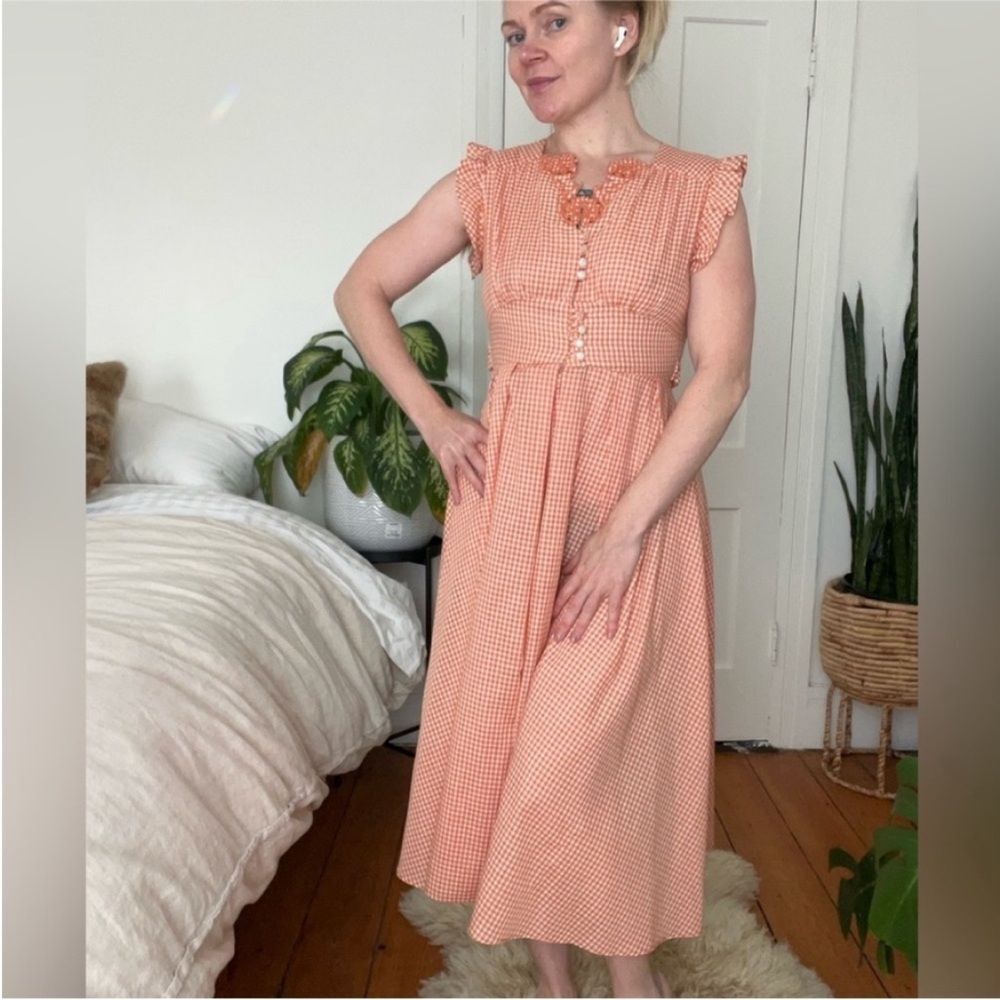 Vintage 1950s Vicky Vaughn Gingham Dress Peach Pink & White Rockabilly / Pin-Up